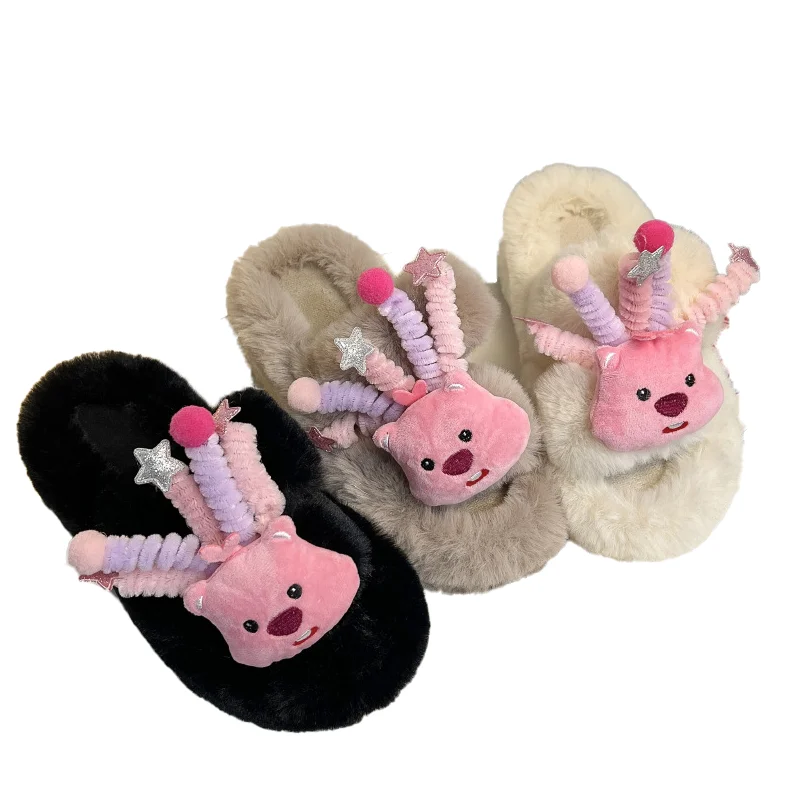 

Korean Loopy Plush Slippers Anime Peripheral Fluffy Cute Cartoon Cotton Slippers Women Autumn Winter Warm Slippers Home Shoes