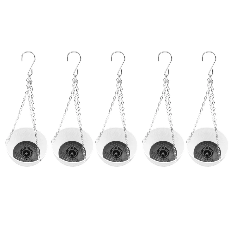 

5Pcs Round Plastic Hanging Basket Flower Pot 16X10cm Garden Plant Chain Planter Decoration Hanging Flower Pots(White)-ABUX