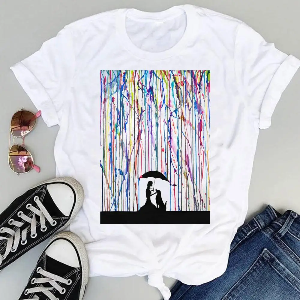 

Женская одежда с героями мультфильмов, акварелью, собакой, надписью Love, Модный милый летний топ с коротким рукавом, футболка, футболка