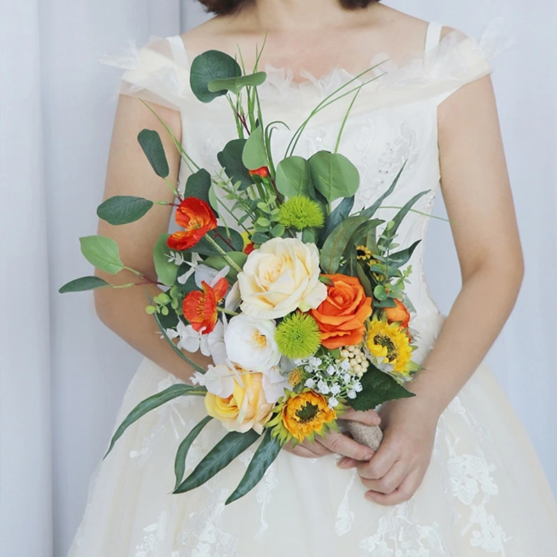 

Mini Multicolor Orange Flowers Bouquet Wedding Decoration For DIY Flowers