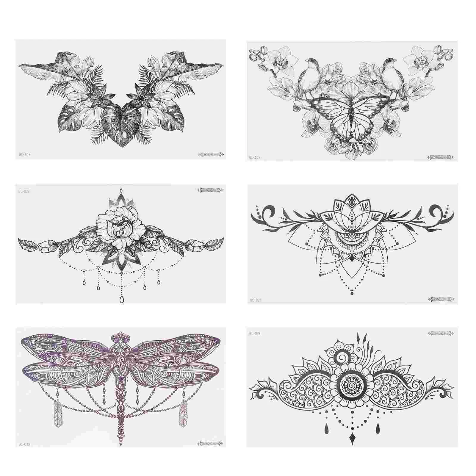 

6 Sheets Sternum Tattoo Sticker Temporary Body Jewel Stickers Underboob Adult