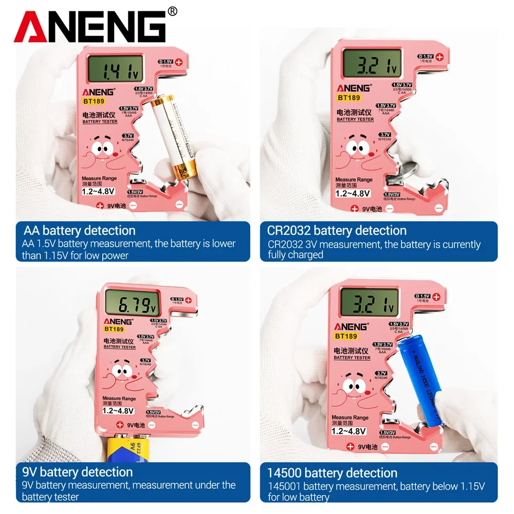 Тестер Аккумуляторов ANENG BT189 кнопочный универсальный бытовой прибор для проверки
