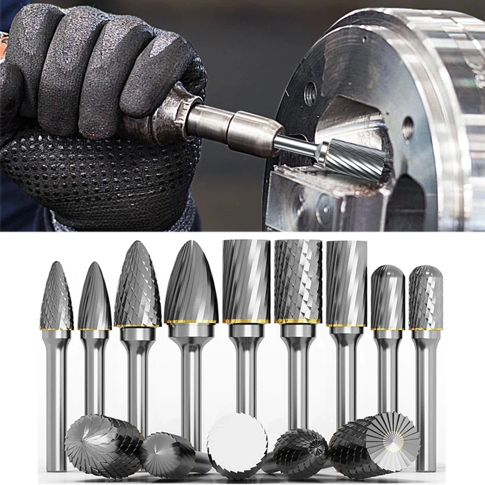 

10pcs 1/8" Shank Tungsten Carbide Milling Cutter Rotary Tool Burr Diamond Cut Rotary Drill Bit for Metalworking Polishing Tools