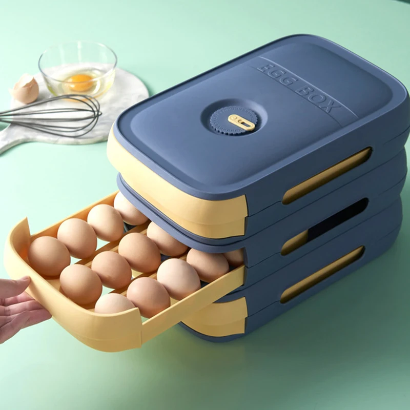

Органайзер для яиц контейнер для хранения холодильника, Штабелируемый ящик, автоматический вращающийся держатель для яиц, контейнер для эк...