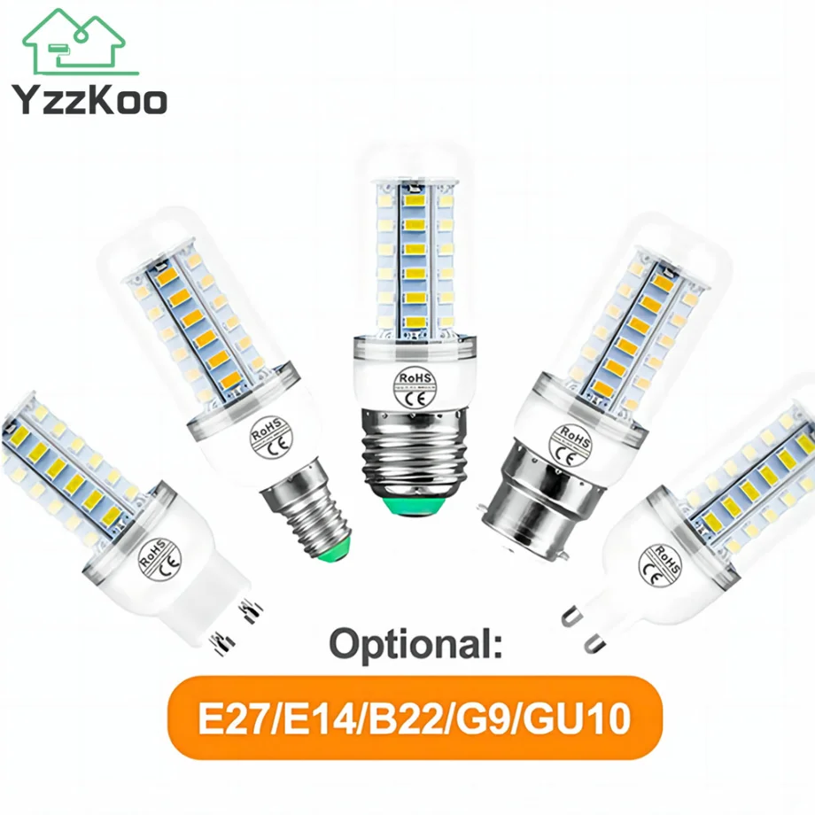 

YzzKoo LED E27 E14 B22 G9 GU10 Corn Bulb 24 36 48 56 69 72 LEDs SMD 5730 AC 220V Lampada LED Lamp Chandelier Candle LED Light