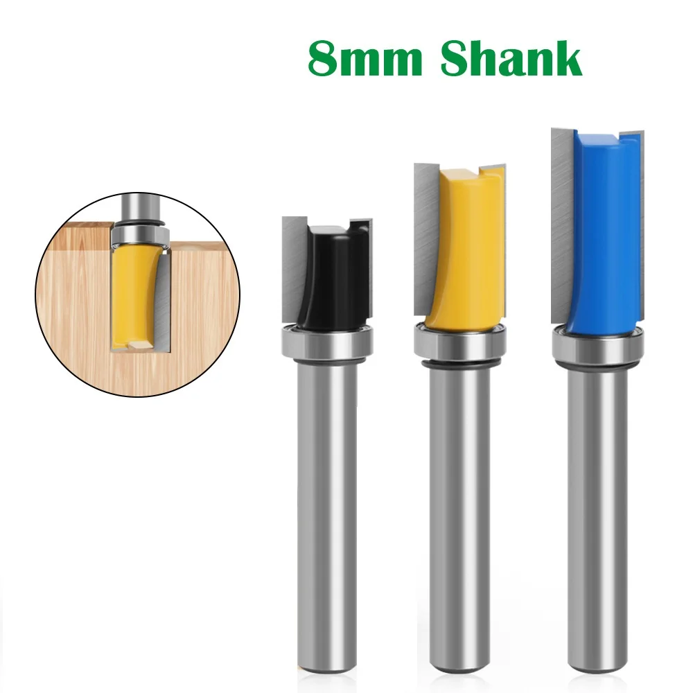 

3pcs 8mm Shank Flush Trim Router Bits Top Bottom Bearing Wood Milling Cutter Fully Closed & Lubricated Hard Alloy Router Bit