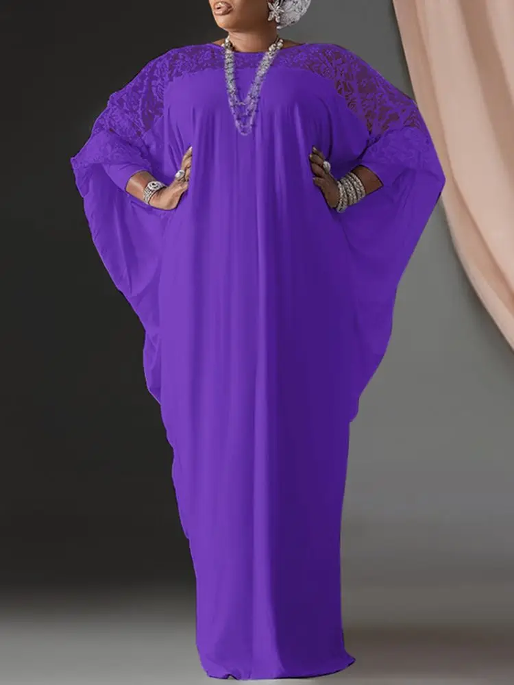 

Summer Maxi Long Dress 2022 VONDA Women Long Sleeve Round Neck Solid Color Loose Kaftan Maxi Dress Holiday Casual Vestidos Femme