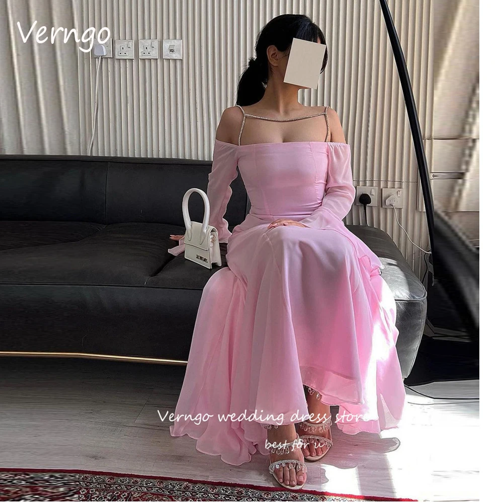 

Verngo розовые платья с открытыми плечами и длинными рукавами для выпускного вечера, арабские женские шифоновые вечерние платья-русалки, официальные платья 2023