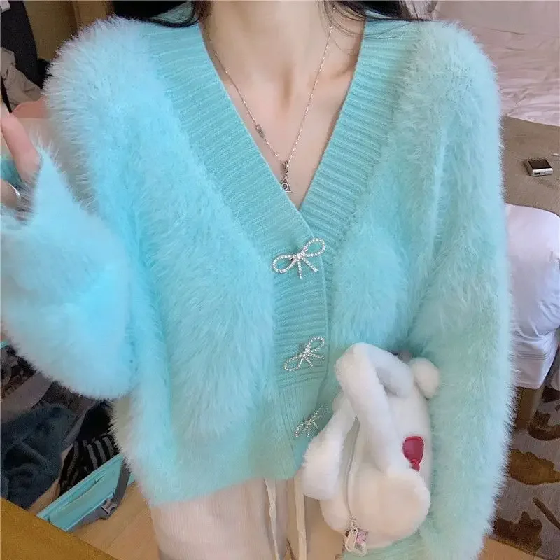 Женские Элегантные свитера норковая флисовая ткань модное пальто в Корейском