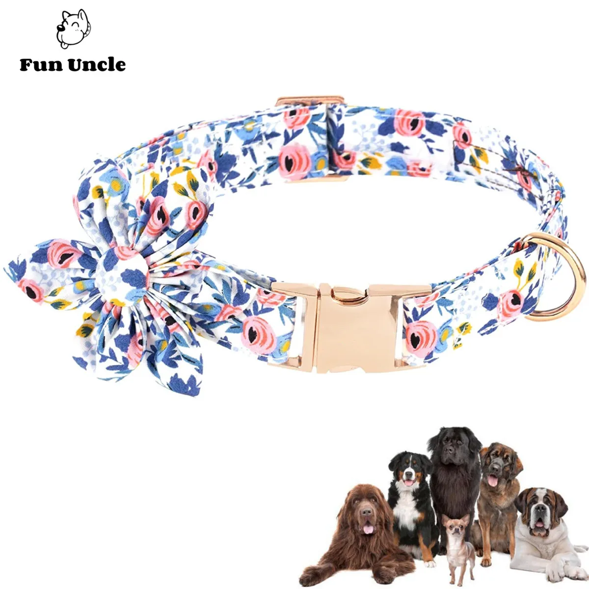 Dog Collar with Flower for Girl Dog, Safety Metal Buckle Adjustable Floral Pattern Dog Puppy Collar for Small Medium Large Dogs
