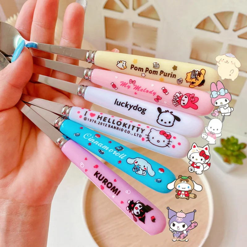 

Sanrio My Melody Cinnamoroll Kuromi Hello Kitty Spoon Fork Dinnerware Sets Portable Travel Stainless Steel Cutlery Set Tableware