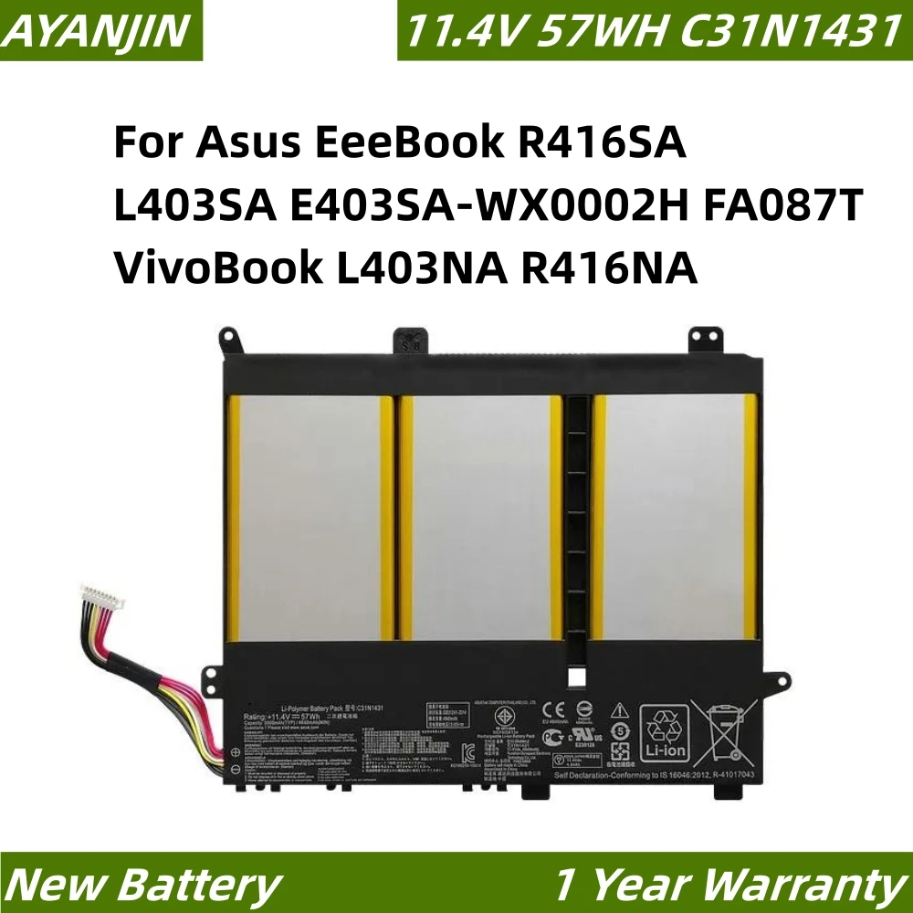 Новый аккумулятор для ноутбука 11 4 В 57WH C31N1431 Asus EeeBook R416SA L403SA E403SA-WX0002H FA087T VivoBook L403NA