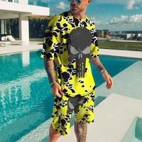 new summer mens tracksuit upscale fashion 2 pieces bright color vintage oversized set popular skull casual handsome streetwear
