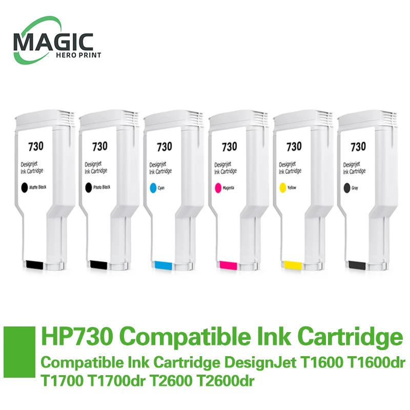 

Compatible for HP 730 HP730 Compatible Ink Cartridge With Full Ink DesignJet T1600 T1600dr T1700 T1700dr T2600 T2600dr