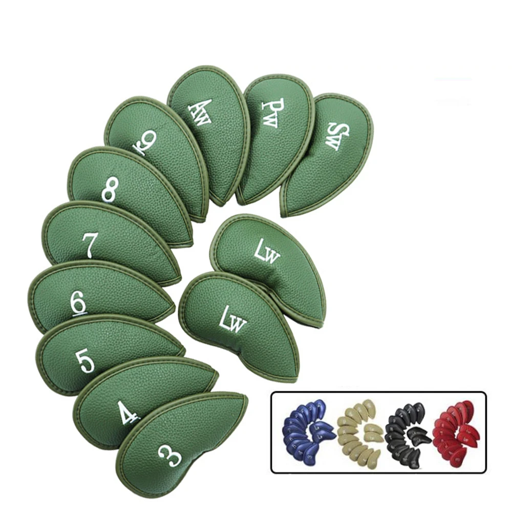 12 Pcs/set Golf Club Cover PU Leather Golf Iron Head Cover Cap Protective 3-9 Aw Pw Sw Lw Lightweight Portable THANKSLEE