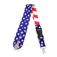 100pcs american flag neck strap lanyard for keys keychain usb id badge holder keycord phone hang rope usa flag webbing ribbon