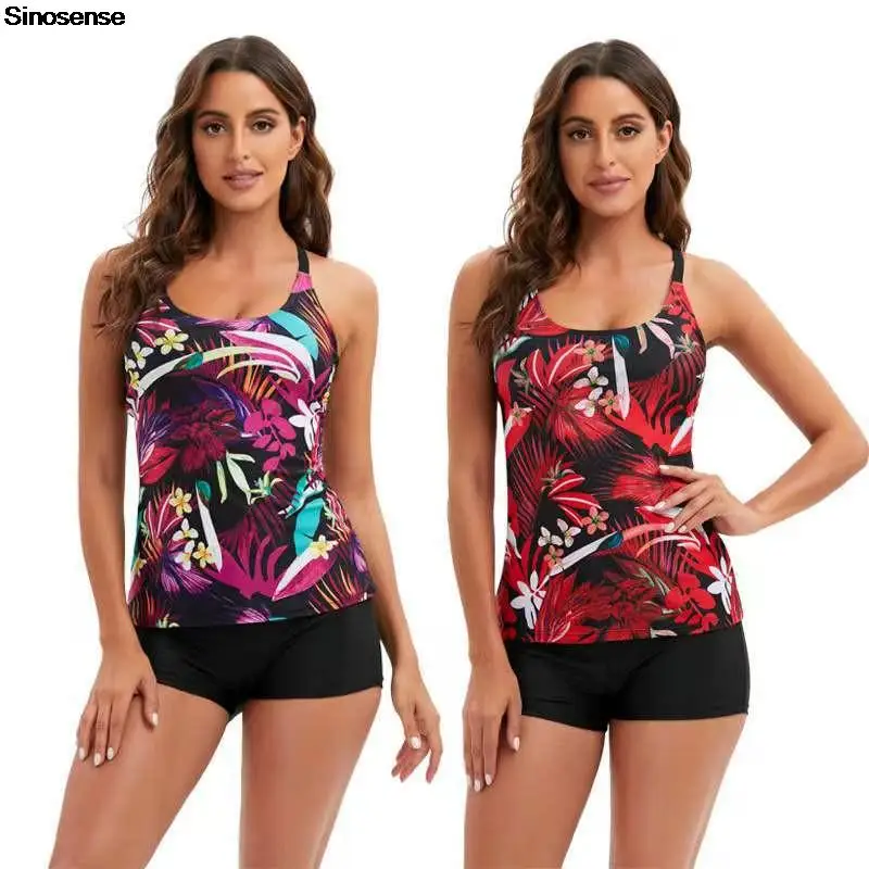 

Women's Plus Size Tankini Swimsuits Two Piece Bathing Suits Floral Printed Tummy Control Swimwear With Boyshorts Sexy Bikinis