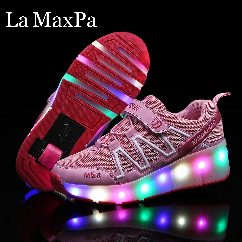 

Size 28-40 LED Glowing Roller Shoes for Children Sneakers USB Charging Kids Luminous Shoes Wheel Skates Shoes Sapato Infantil