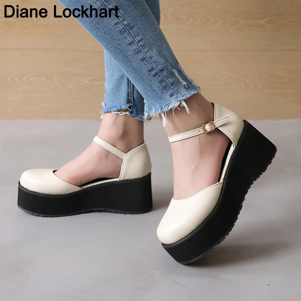 

Women's Shoes 2022 Autumn Round Toe Chunky Heel Wedges Women Split High Heels Women Sandals Solid Retro Platform Pumps Girl