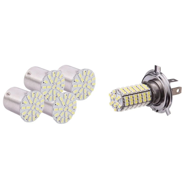 

New5 Pcs Light: 4Pcs 1156 BA15S P21W 1129 LED Tail Signal Light Lamp Bulb & 1 Pcs Car H4 120 LED 3528 SMD White Fog Bulb