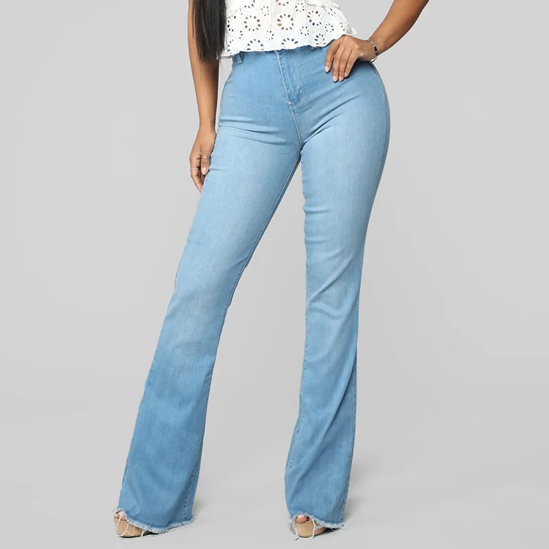 

Women High Street Jeans Cotton High Quality Flare Pants Waist Back Long Pants High Elastic Pants New Design Wear