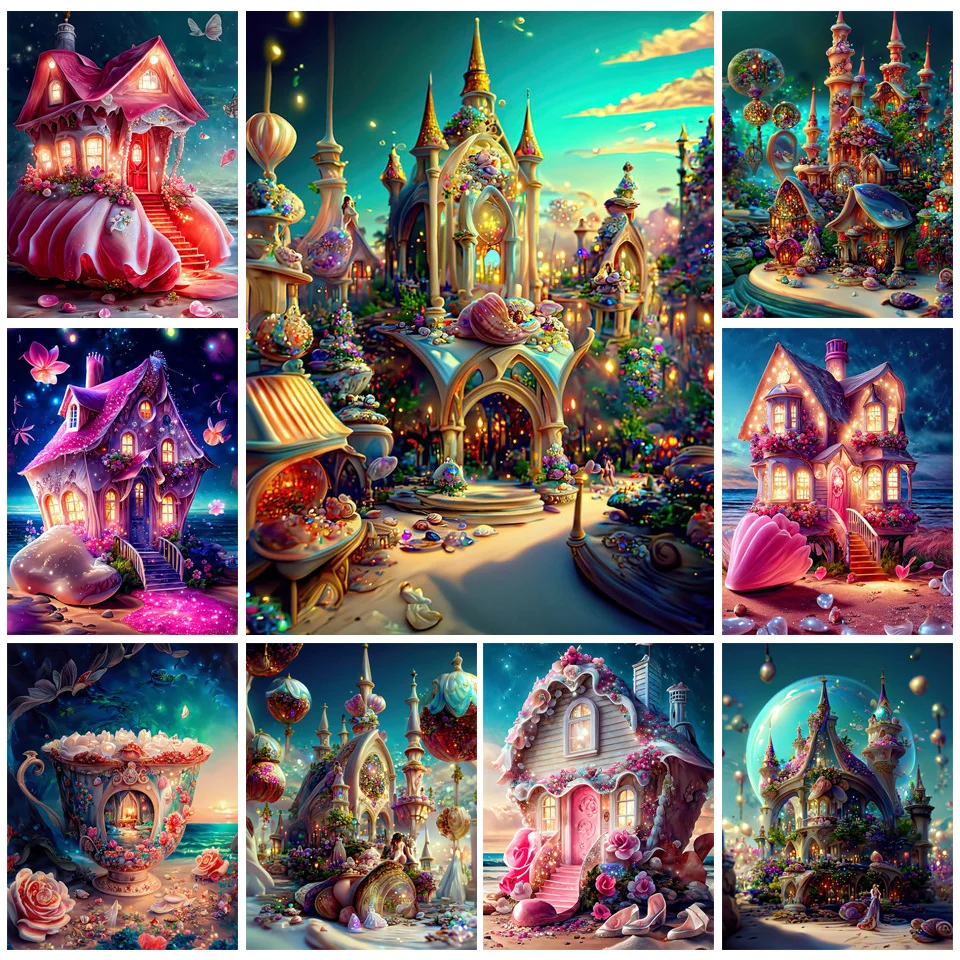 

Набор для алмазной вышивки «Дом Аниме», картина 5D «сделай сам» с изображением сказочного замка, квадратной/круглой формы, подарок ручной работы, YG4382