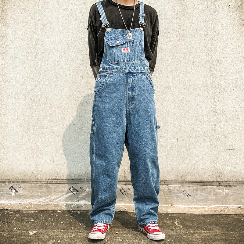 Strap Jeans Loose Wide-leg Pants Men American Straight Casual Daddy Suspenders Overalls Cargo Workwear Denim Jumpsuit
