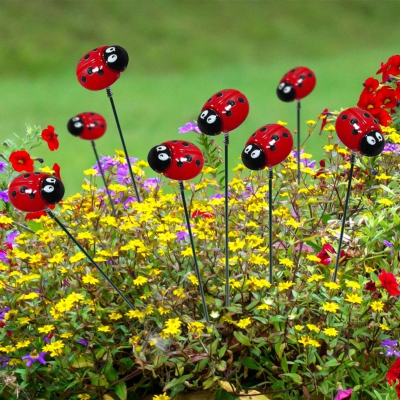 

20pcs Indoor Outdoor Garden Stakes Decoration Ladybug Yard Stakes Lawn Pathway Ornaments Waterproof Flower Pot Sticks