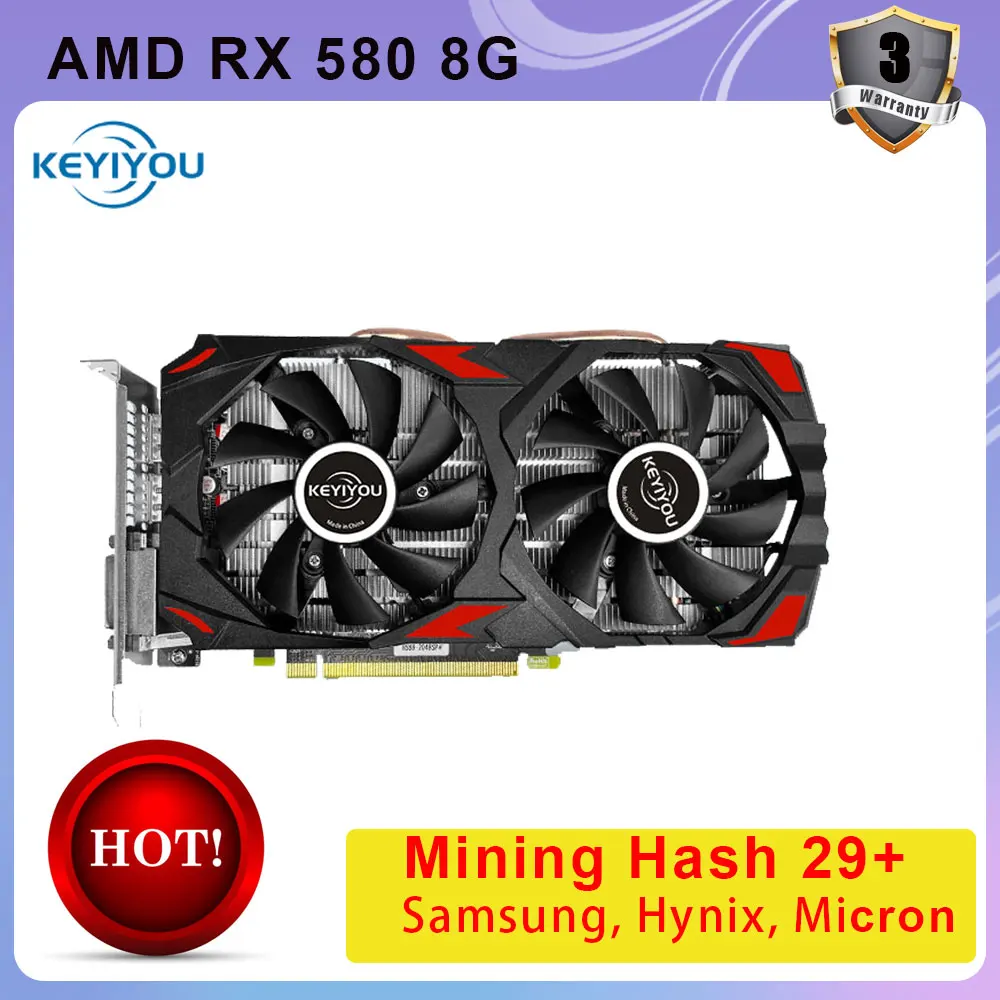 Графические карты AMD RX 580 8G для GDDR5 GPU майнинга видеокарта 256Bit 2048SP RX580 hashrate 29MHS + и GTX