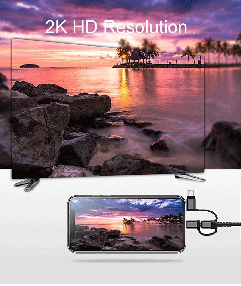 Кабель-адаптер 3-в-1 с Micro USB Type-C на HDMI Lightning для IPhone X 6 7 8 IPad Samsung S8 S9 IOS Android телефона ТВ