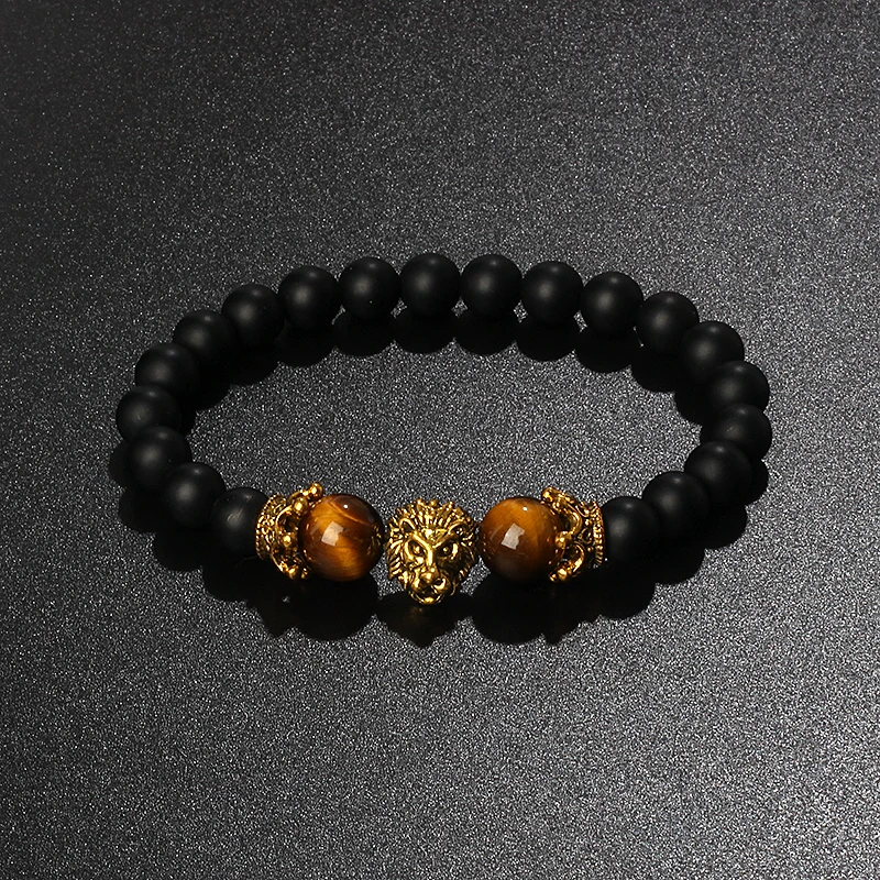 

Fashion Lion Head Crown Bracelets Men Vintage Nature Tiger Eye Stone Bead Bracelets Jewelry Men's Gifts Male Pulseira bileklik
