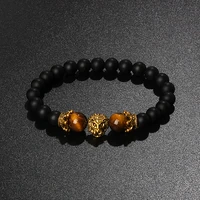 fashion lion head crown bracelets men vintage nature tiger eye stone bead bracelets jewelry mens gifts male pulseira bileklik
