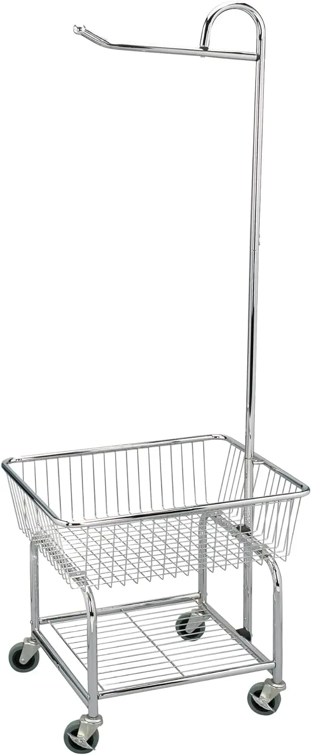 

Rolling Laundry Cart with Hanging Bar - Chrome Finish Popup laundry hamper Cesta extraible para lavandería Plastic clothes bask