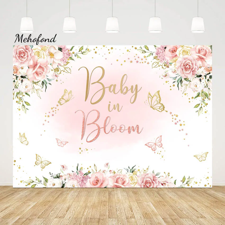 

Mehofond Photography Background Baby in Bloom Girl Birthday Party Flower Butterflies Decor Floral Backdrop Photocall Studio