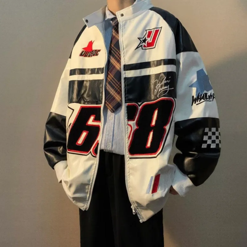 

High Street Jacket For Women And Men Moto Bike Male Coats Oversize Female Jacket Hip Hop Coats American Retro Jackets Chic Coats