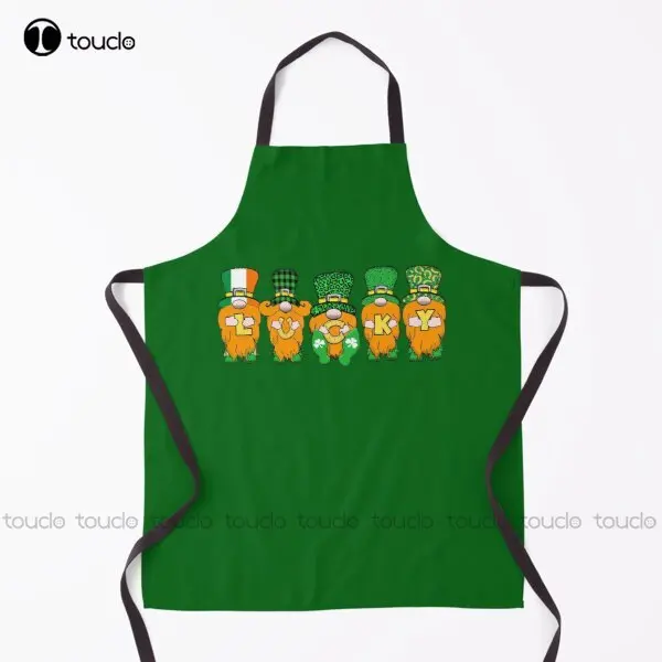

5 Cute Irish Gnomes Leprechauns Lucky Green Shamrocks Apron Waterproof Apron For Women Men Unisex Adult Household Cleaning Apron