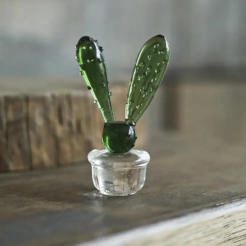 

Ornament Decorative Figurine Miniature Cactus Ornaments Good Craftsmanship Glass Cactus Bonsai for Table