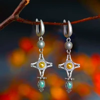 new vintage orange stone water drop earrings tibetan silver color handmade dangle earrings for women jewelry