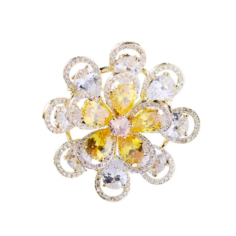 Korean Version of Zircon Corsage Flower Brooch Atmospheric Flower Pin Jewelry Creative Coat Suit High-end Accessories