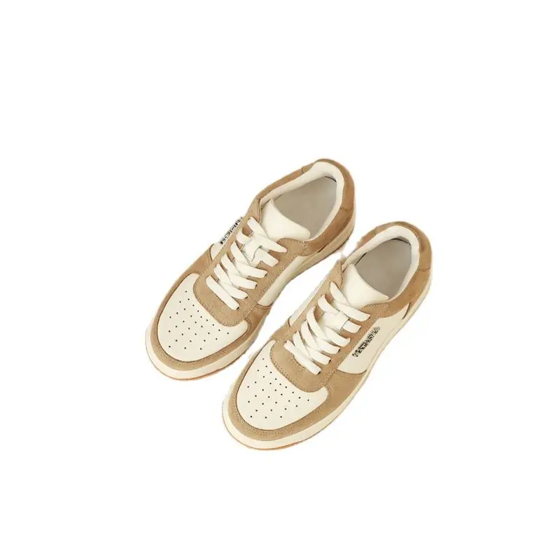 

Spring New Heightened Thick Sole Sports Casual Board Shoes Round Toe Lace Up Mixed Colors Genuine Leather Women Sneakers