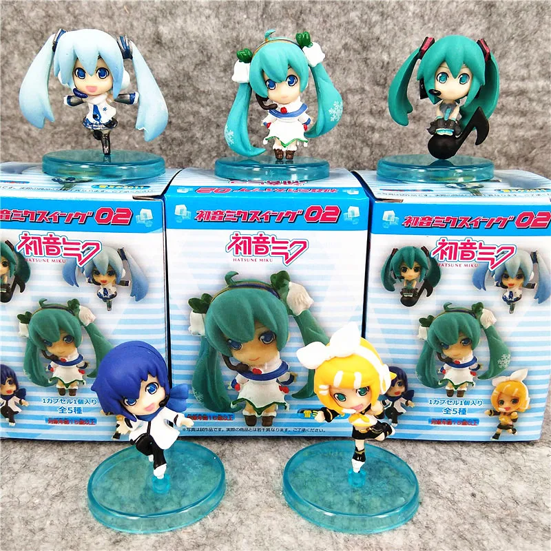 

5 шт./компл. в коробке, аниме Hatsune Miku snow Kawaii Q Version, фигурки, украшения, ПВХ модели, игрушки, кукла, украшение на день рождения, рождественские под...