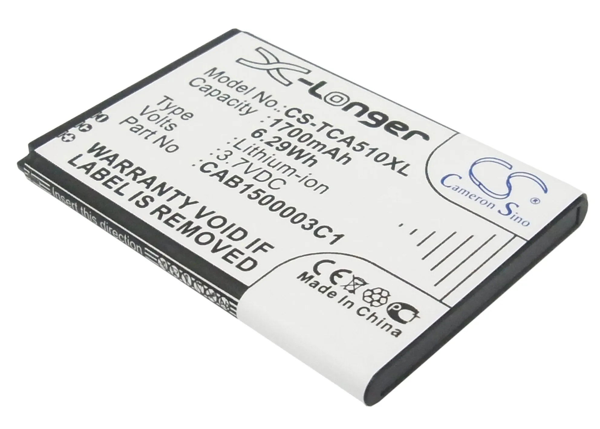 

CS 1700mAh / 6.29Wh Аккумулятор для TCL A510, D662 CAB1500002C1, CAB1500003C1