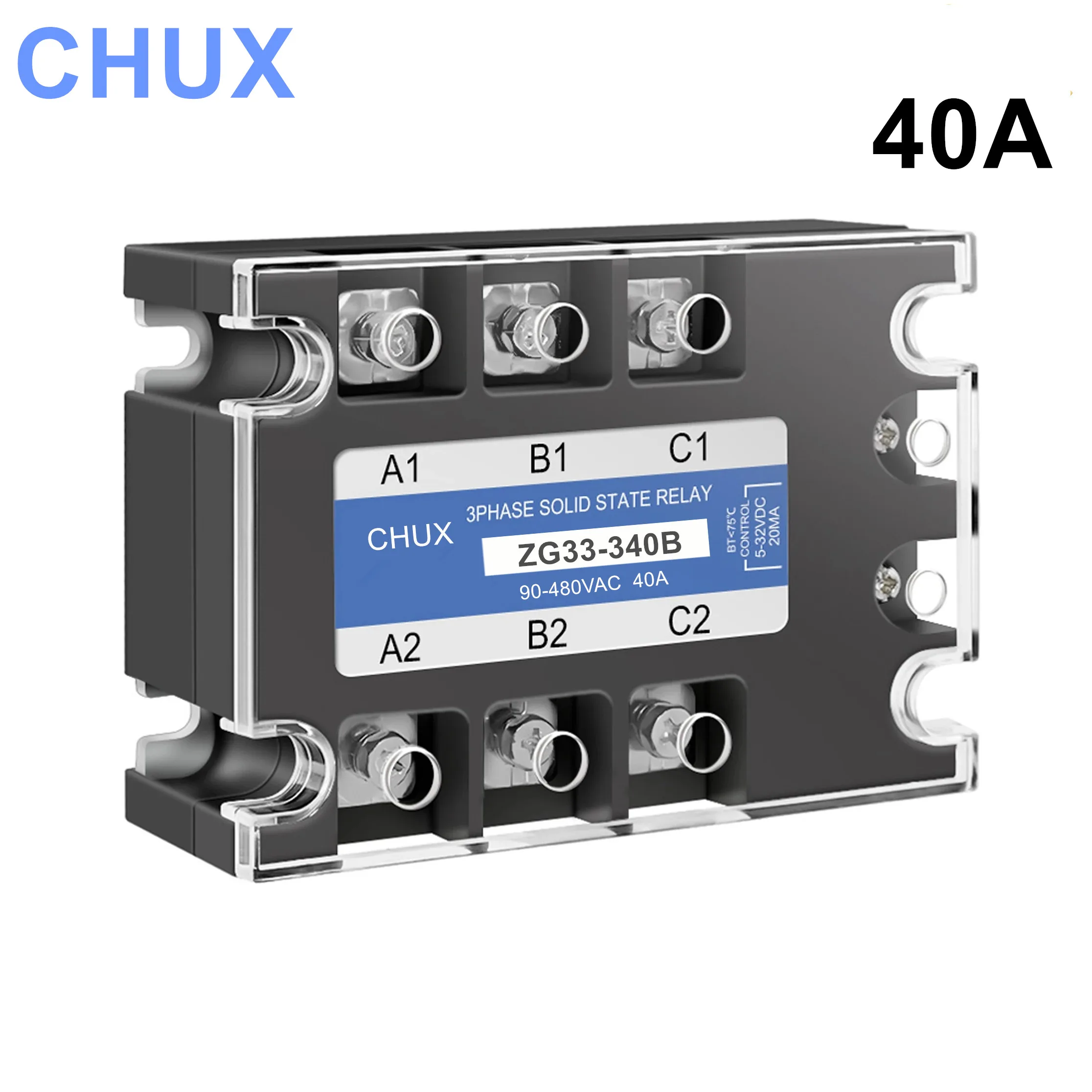 Трехфазное твердотельное реле CHUX SSR 40A, 3-32 В постоянного тока, управление 90-480 В переменного тока, DC-AC