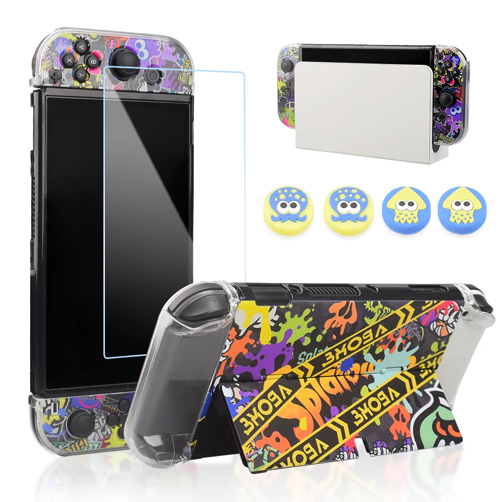 

NS Oled Embossed Splatoon3 Protective Cover Dockable Joypad Controller Skin Shell Case For Nintendo Switch Oled Game Accessories