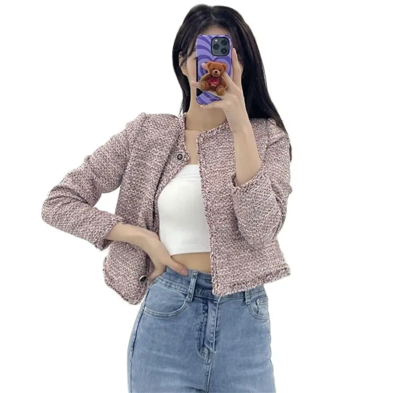 

2023 Winter Autumn Women Jacket Long Sleeves Single Breast Short Cut Korean Fashion Lady Blazer