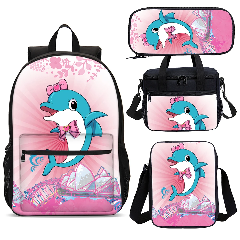 Розовый мультяшный большой рюкзак для девочек с дельфином 17 дюймов 9 л