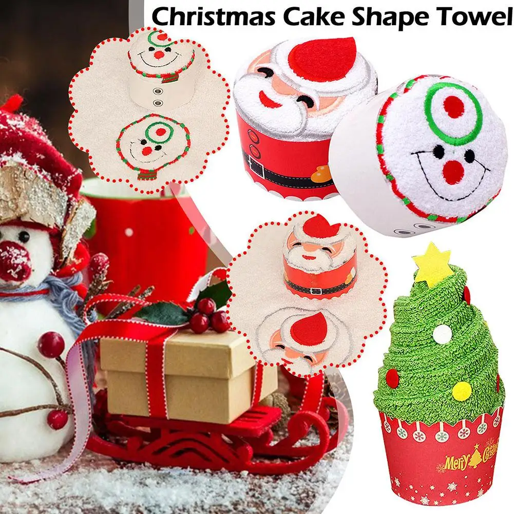 

Christmas Cake Shape Towel Snowman Dinner Decor New Year 2023 2024 Embroidered Towel For Home Party Gift J7H4