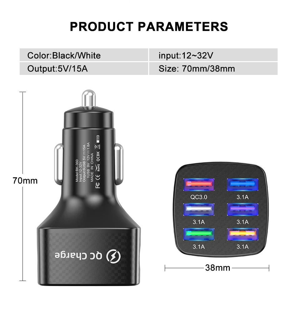 olaf 6 usb car charger 75w fast charging phone adapter in car 15a for iphone 13 12 pro xiaomi huawei samsung car quick charge free global shipping