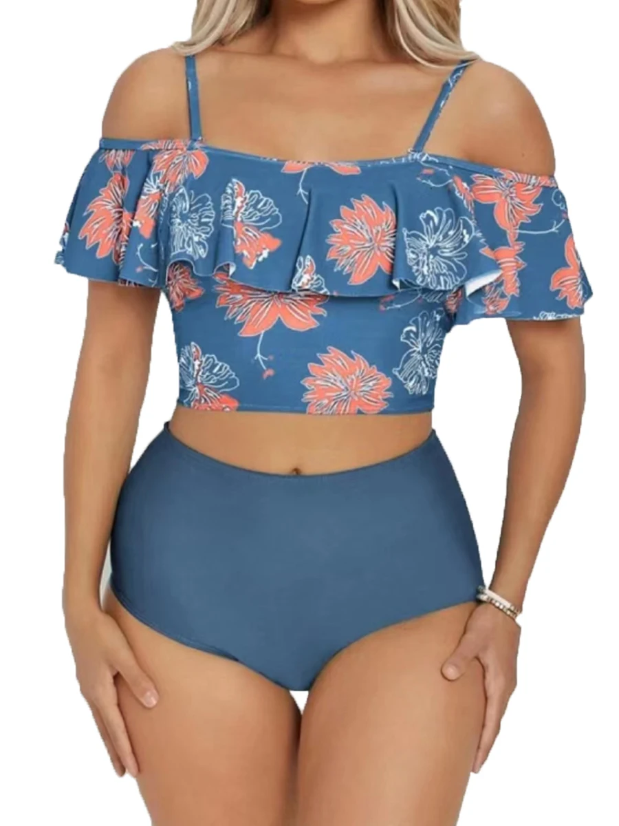 Бикини на бретельках с цветочным принтом женский купальник оборками мягкой