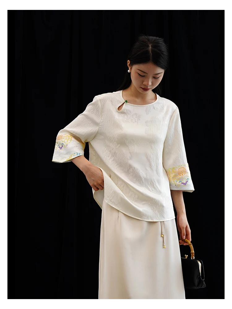 Женские Жаккардовые Рубашки с широкими пионами [Uxzj090